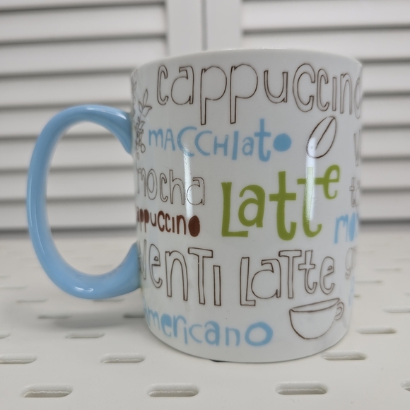 STARBUCKS Coffee Mug 16oz 2007 Blue Handle Retro Typography Y2K Café Collectors - Picture 3 of 8